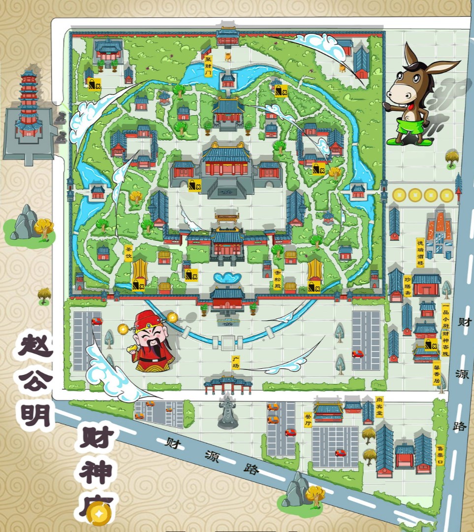 薛城寺庙类手绘地图